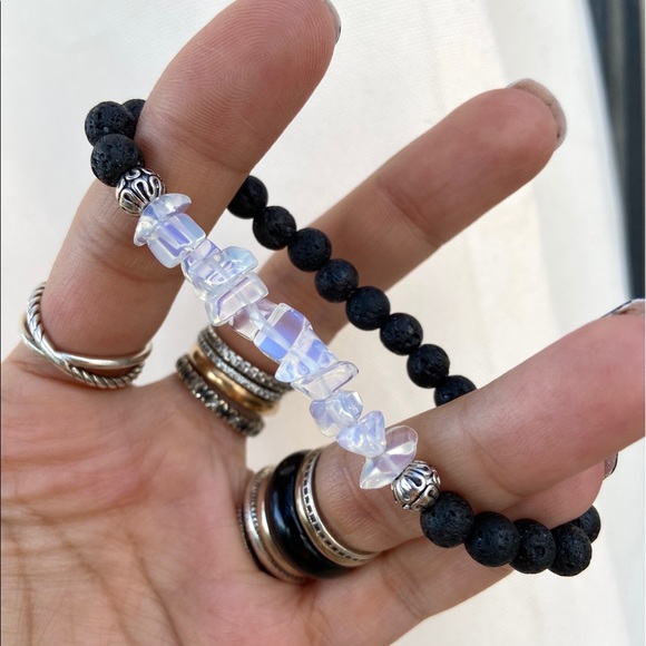 🔴 Opalite & lava rock bead stack bracelet - Picture 5 of 12